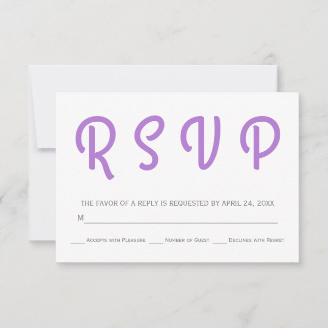 RSVP de Casamento de lavanda de Tipografia (Frente)