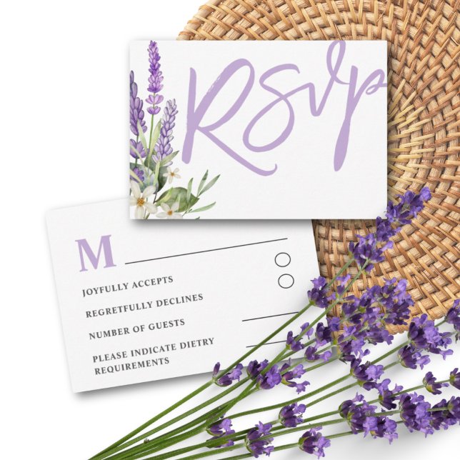 RSVP de Casamento de Lavanda e Folhagem Rústica (Criador carregado)