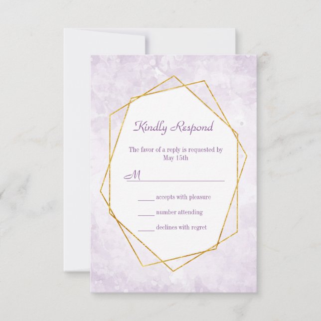 RSVP de Casamento de Lavanda Geométrica Dourada de (Frente)