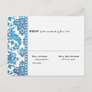 RSVP de Casamento de Local do Damask Blue Vintage