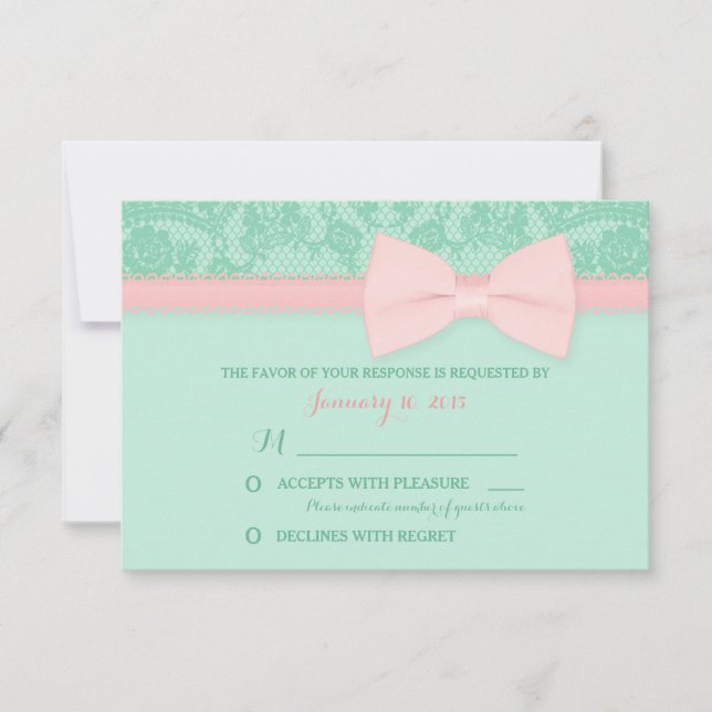 RSVP de Casamento de Luz Rosa e Mint (Frente)