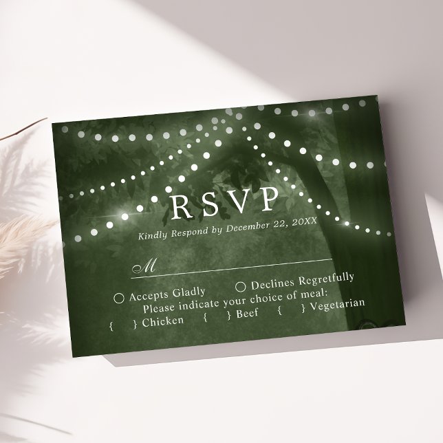 RSVP de Casamento de Luzes de Árvore Russo Verde (Criador carregado)