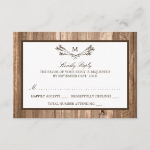 RSVP de Casamento de Madeira e Rúscula de Monogram
