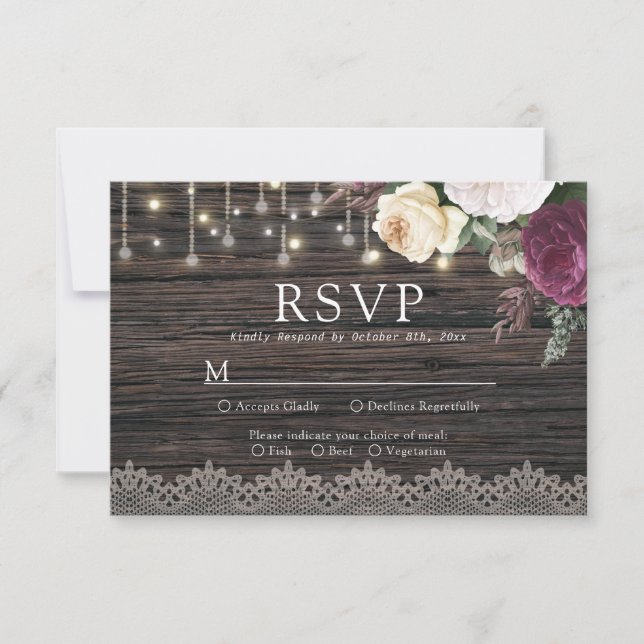 RSVP de Casamento de Madeira russa com escolha de  (Frente)