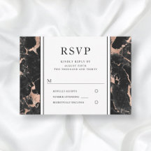 RSVP de Casamento de Mármore Negro Dourado Elegant