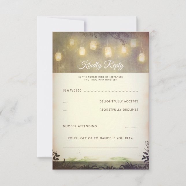 RSVP de Casamento de Mason Jar Lights Encantada (Frente)