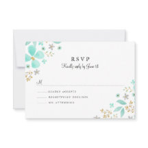 RSVP de Casamento de Mint Leaf Dourada Floral