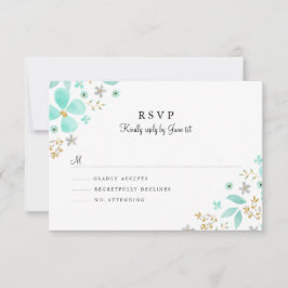 RSVP de Casamento de Mint Leaf Dourada Floral