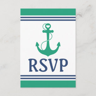 RSVP de Casamento de Monograma de Âncora Verde