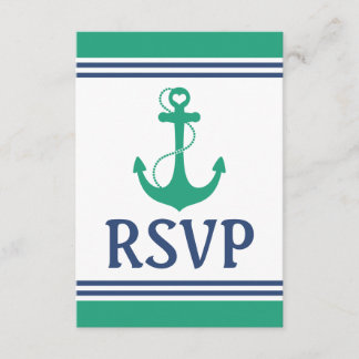 RSVP de Casamento de Monograma de Âncora Verde