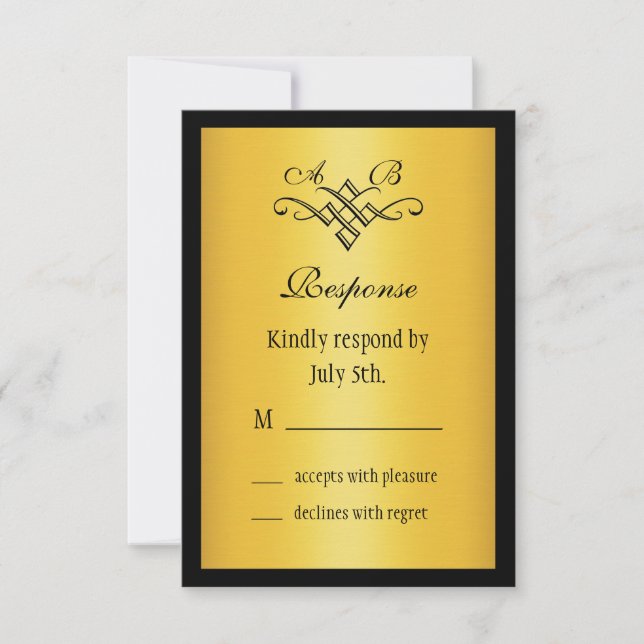 RSVP de Casamento de Monograma Dourado (Frente)