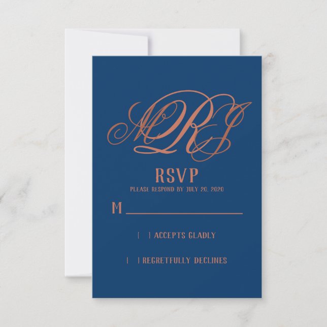 RSVP de Casamento de Monograma Elegante de Cobre m (Frente)