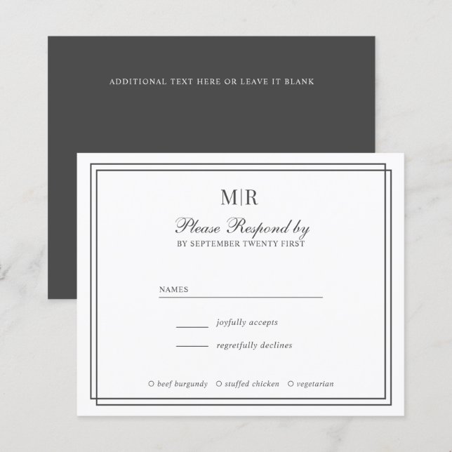 RSVP de Casamento de Monograma Elegante de Frontei (Frente/Verso)