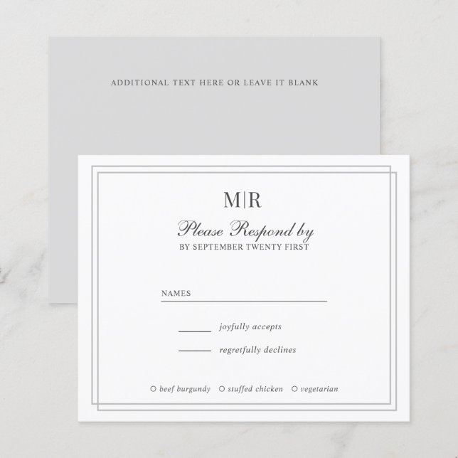 RSVP de Casamento de Monograma Elegante de Frontei (Frente/Verso)
