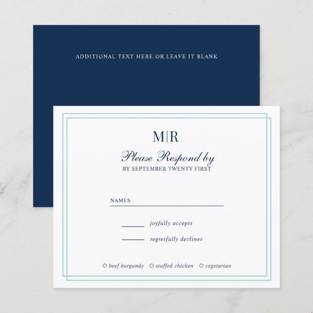 RSVP de Casamento de Monograma Elegante de Frontei (Frente/Verso)