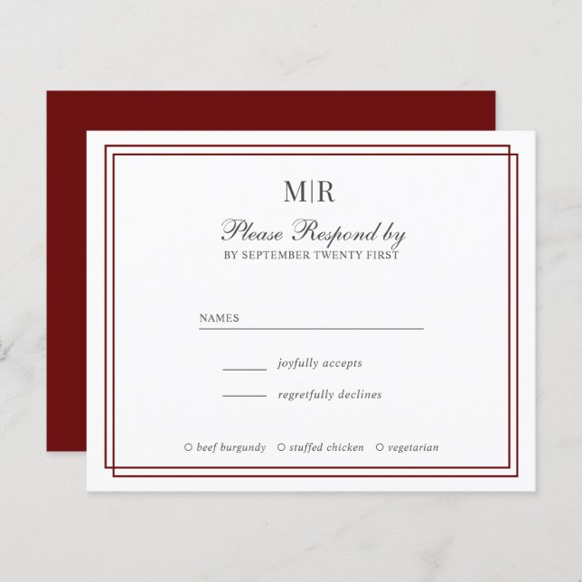 RSVP de Casamento de Monograma Elegante de Frontei (Frente/Verso)
