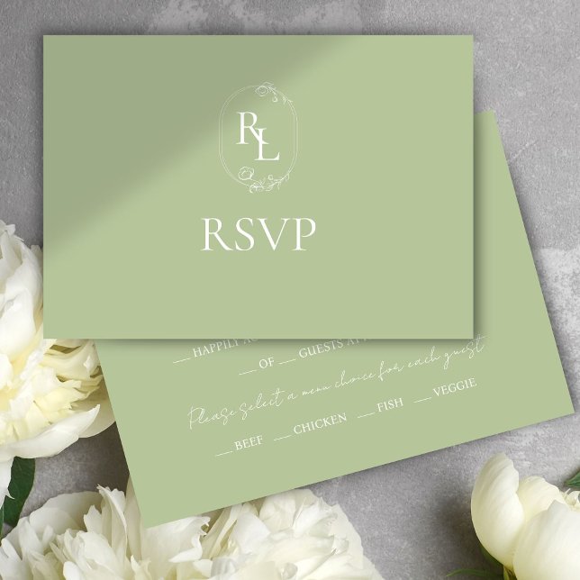 RSVP de Casamento de Monograma Floral Verde e Bran (Criador carregado)