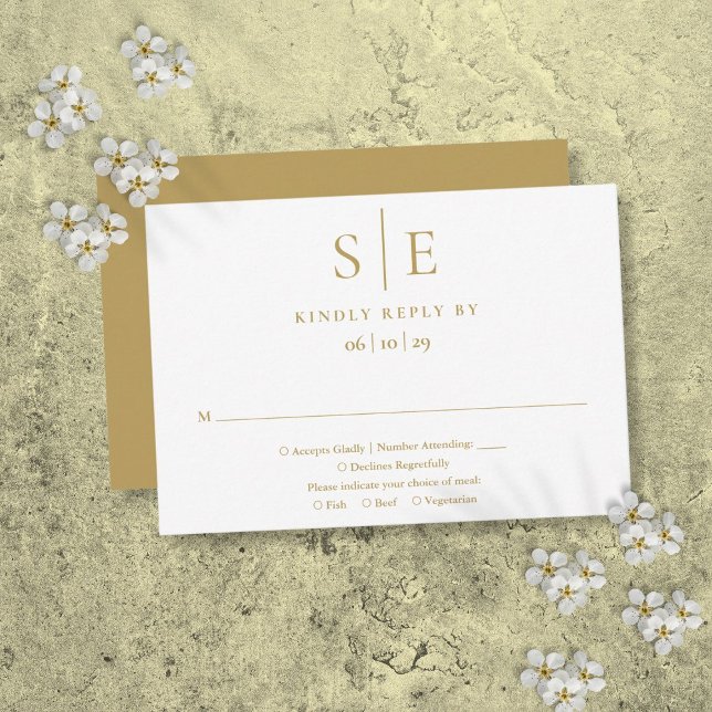 RSVP de Casamento de Monograma Minimalista Dourado (Modern Gold Minimalist Monogram Wedding RSVP)
