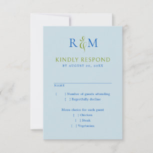 RSVP de Casamento de Monograma Simples Azul Verde