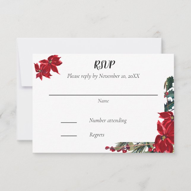 RSVP de Casamento de Natal com Poinsettia Frame (Frente)
