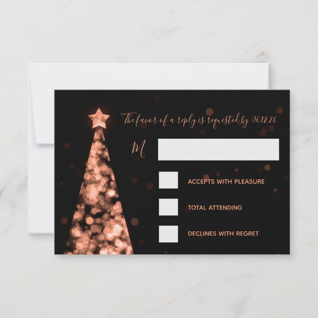 RSVP de Casamento de Natal Dourado da Elegante Ros (Frente)