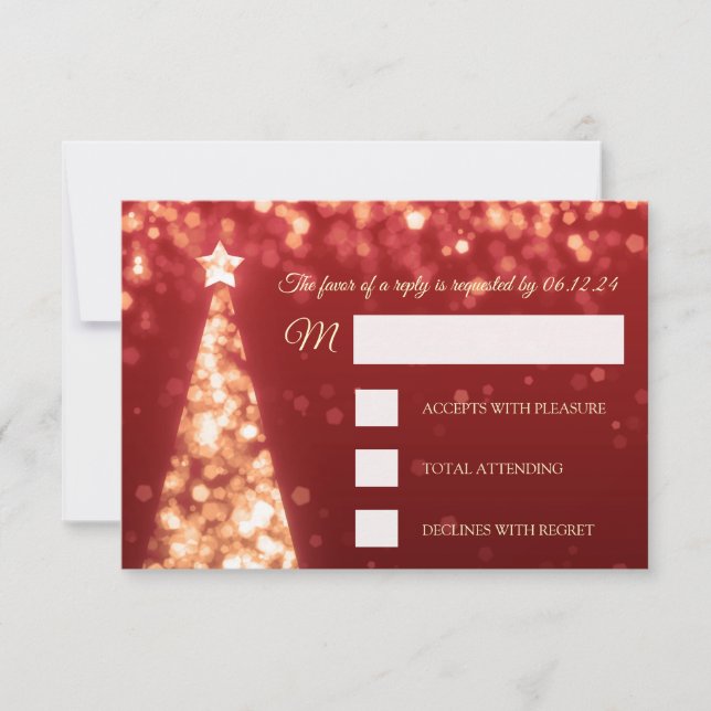 RSVP de Casamento de Natal Vermelho Dourado Elegan (Frente)