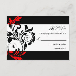 RSVP de Casamento de Nave Floral Negra e Vermelha