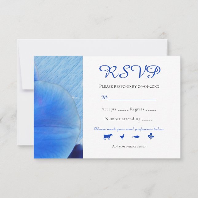 RSVP de casamento de orquídeas em aquarela azul tr (Frente)