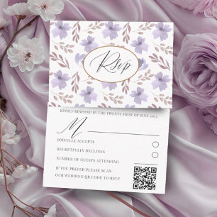 RSVP de Casamento de Padrão de Flor Roxo bonito