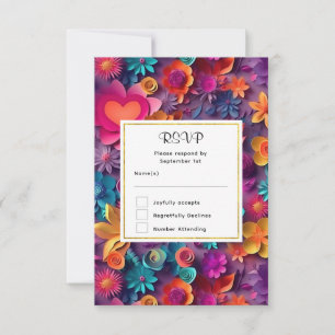 RSVP de Casamento de Padrão de Flores Coloridas da