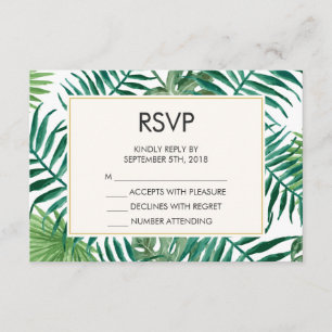 RSVP de Casamento de Padrão de Folhas Tropicais