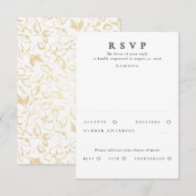 RSVP de Casamento de Padrão Floral Dourado desenha