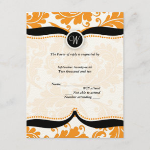 RSVP de Casamento de Paisley com Damasco Laranja e