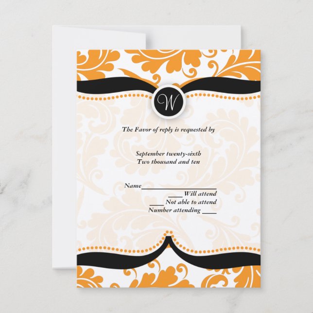 RSVP de Casamento de Paisley com Damasco Laranja e (Frente)
