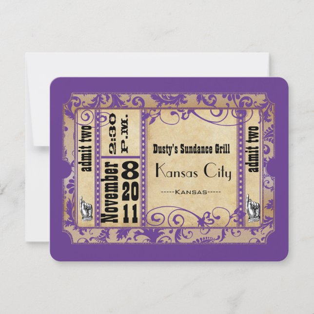 RSVP de Casamento de Papel Antigo do Showbill Roxo (Frente)