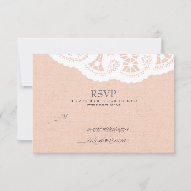 RSVP de Casamento de Peach Lace Doily (Frente)