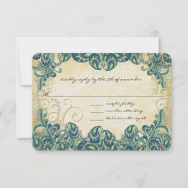 RSVP de Casamento de Peacock Azul e Dourado do Mar