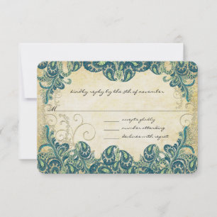 RSVP de Casamento de Peacock Azul e Dourado do Mar