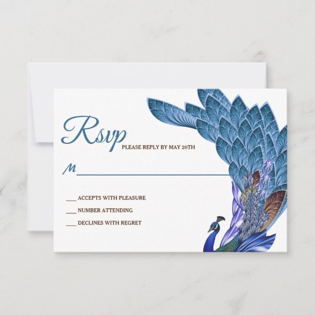 RSVP de Casamento de Peacock Glam & Luxe (Frente)