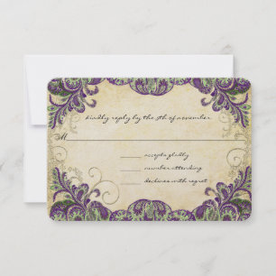 RSVP de Casamento de Peacock Purple & Green