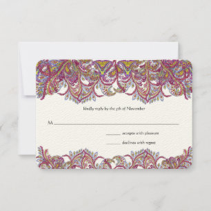 RSVP de Casamento de Peacock, Rosa Paisley