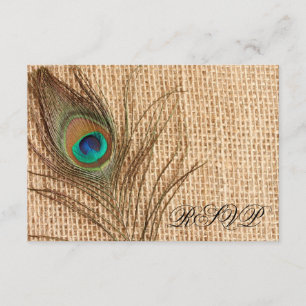 RSVP de Casamento de Penas de Peacock Burlap