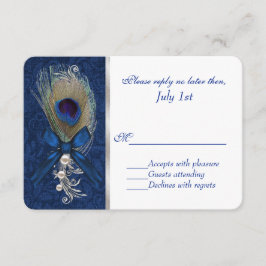 RSVP de Casamento de Penas e Damáscaras Azul