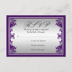 RSVP de Casamento de Pergaminho Flourish Prata Púr