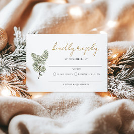 RSVP de Casamento de Pine Cone Verde e Dourada