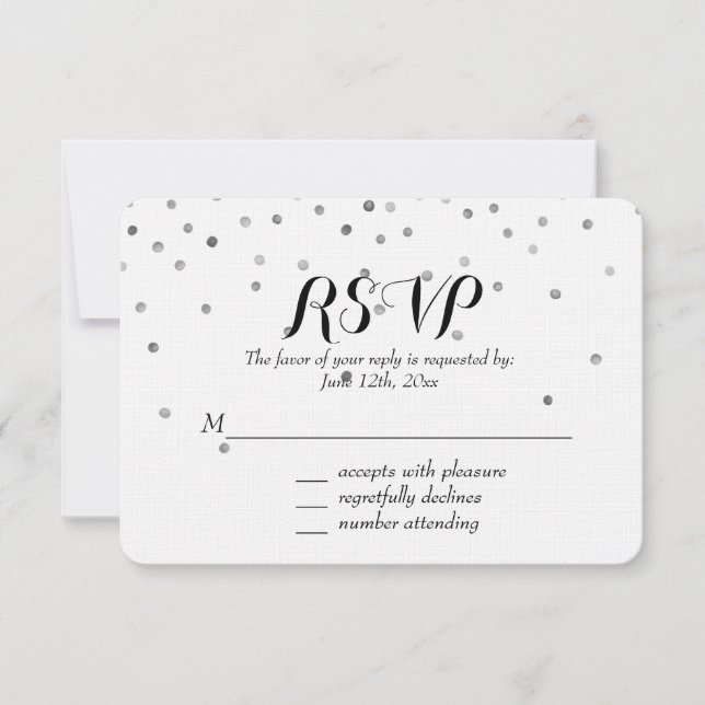 RSVP de Casamento de Pontos de Confetti Silver (Frente)