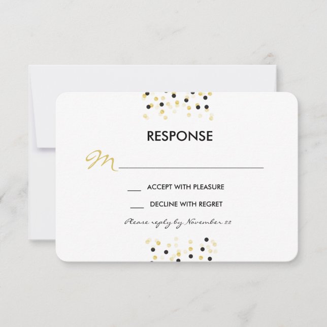 RSVP de Casamento de Portas de Confetti Ouro e Neg (Frente)