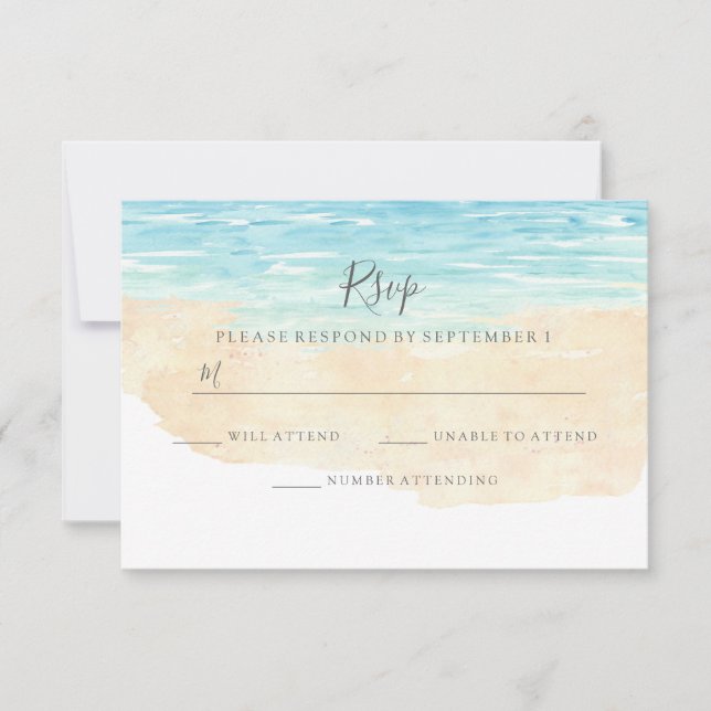 RSVP de Casamento de Praia com Aquarela Pintada à  (Frente)