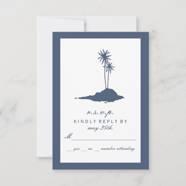 RSVP de Casamento de Praia da Ilha Moderna - Azul  (Frente)