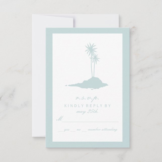 RSVP de Casamento de Praia da Ilha Moderna - Azul (Frente)
